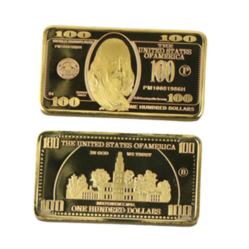 USA $100 Gold-Plated Novelty Bullion Bar Coin with Gift Box