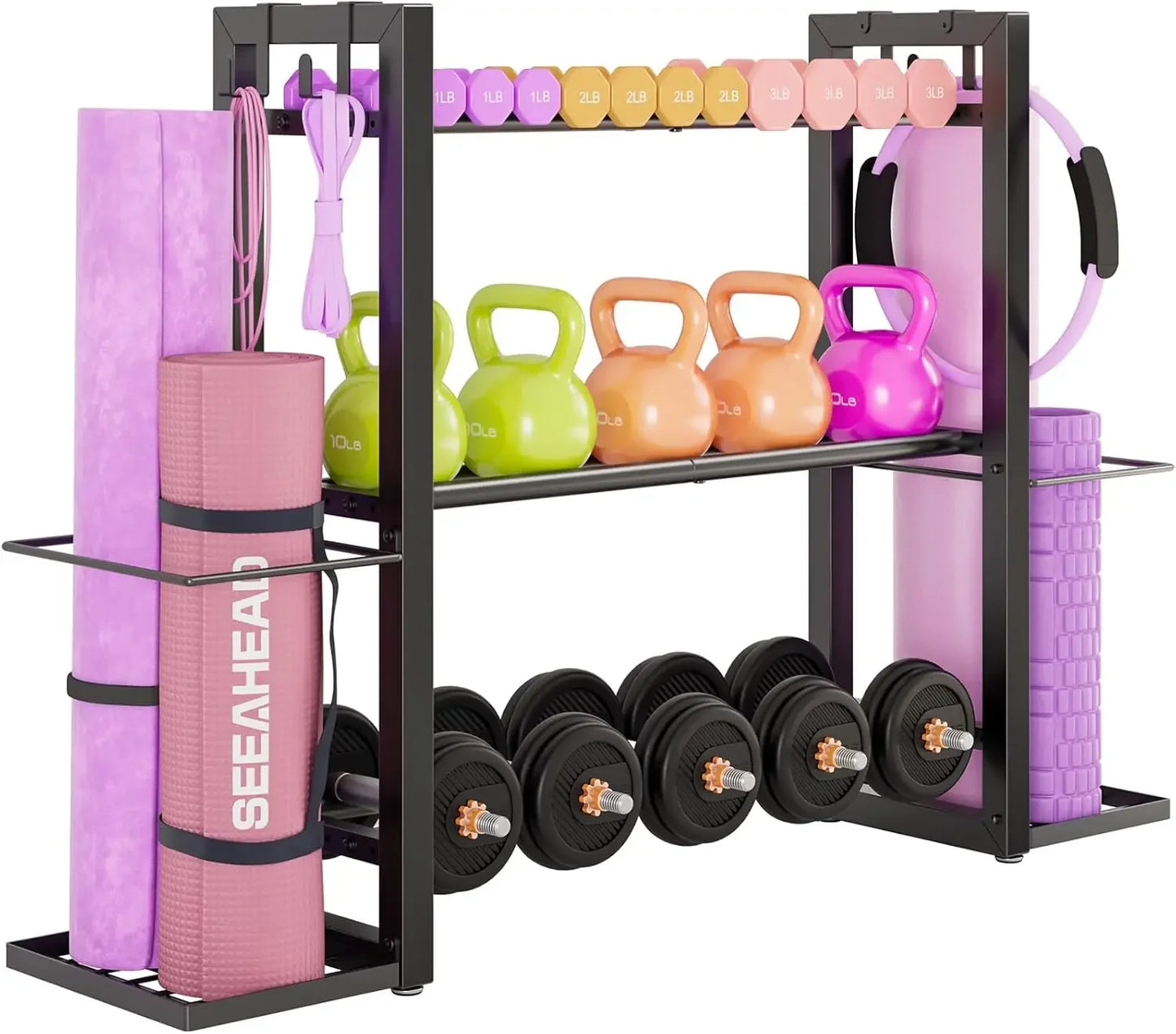 3-Tier Adjustable Dumbbell Rack, Heavy Duty Metal Storage for Home Gym Equipment and Accessories Peaceful Pleasures Health and Wellness United States