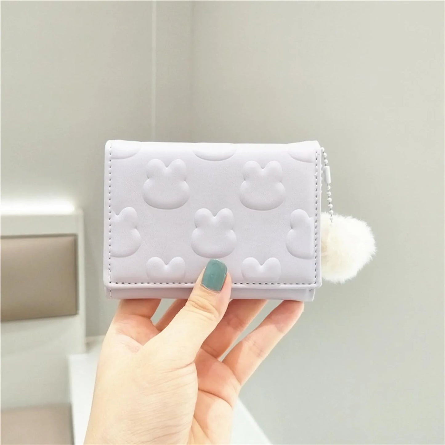 Sweet Short Ladies Wallet Rabbit Three-Fold Large Capacity Short Purse Gift for Girls Ladies Women Peaceful Pleasures Health and Wellness