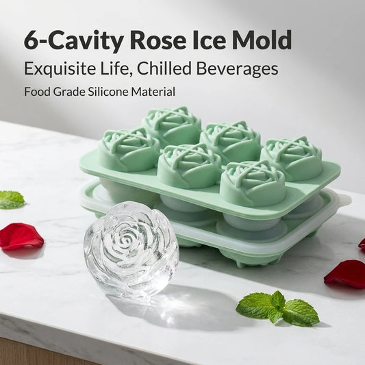 Food-grade silicone 6-piece rose ice cube tray with leak-proof funnel and buckle for DIY ice molds and ice cube molds Peaceful Pleasures Health and Wellness