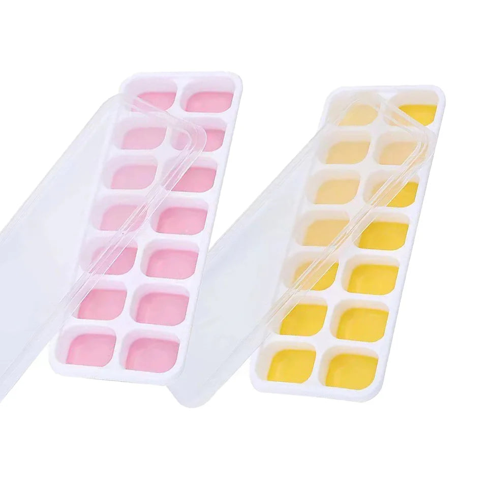 2/4pcs Ice Cube Tray Mold with Lid Silicone Square 14 Cube Easy Release Ice Cube Molds Kitchen Bar DIY Iced Cocktail Freeze Tool Peaceful Pleasures Health and Wellness Pink and Yellow