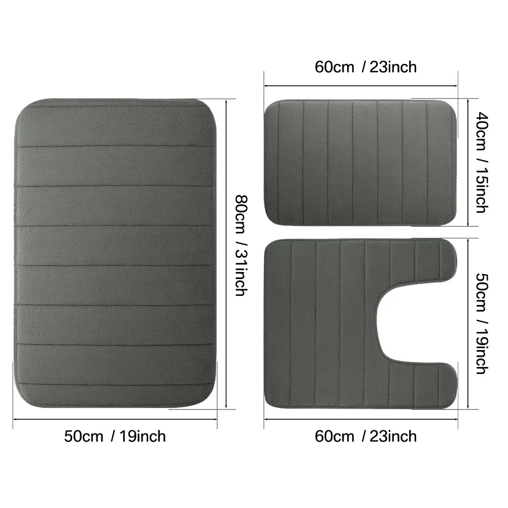 Memory Foam Bath Mat Set 3 Piece Thick Extra Soft Bathroom Non-Slip Rugs Super Water Absorbent Machine-Washable Toilet Floor Mat Peaceful Pleasures Health and Wellness