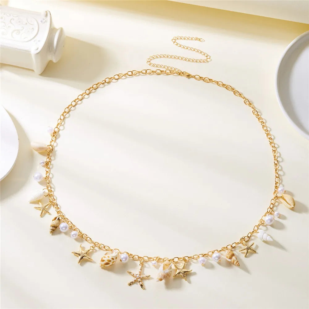 Bohemian Beach Jewelry Set – Starfish Necklace & Waist Chain