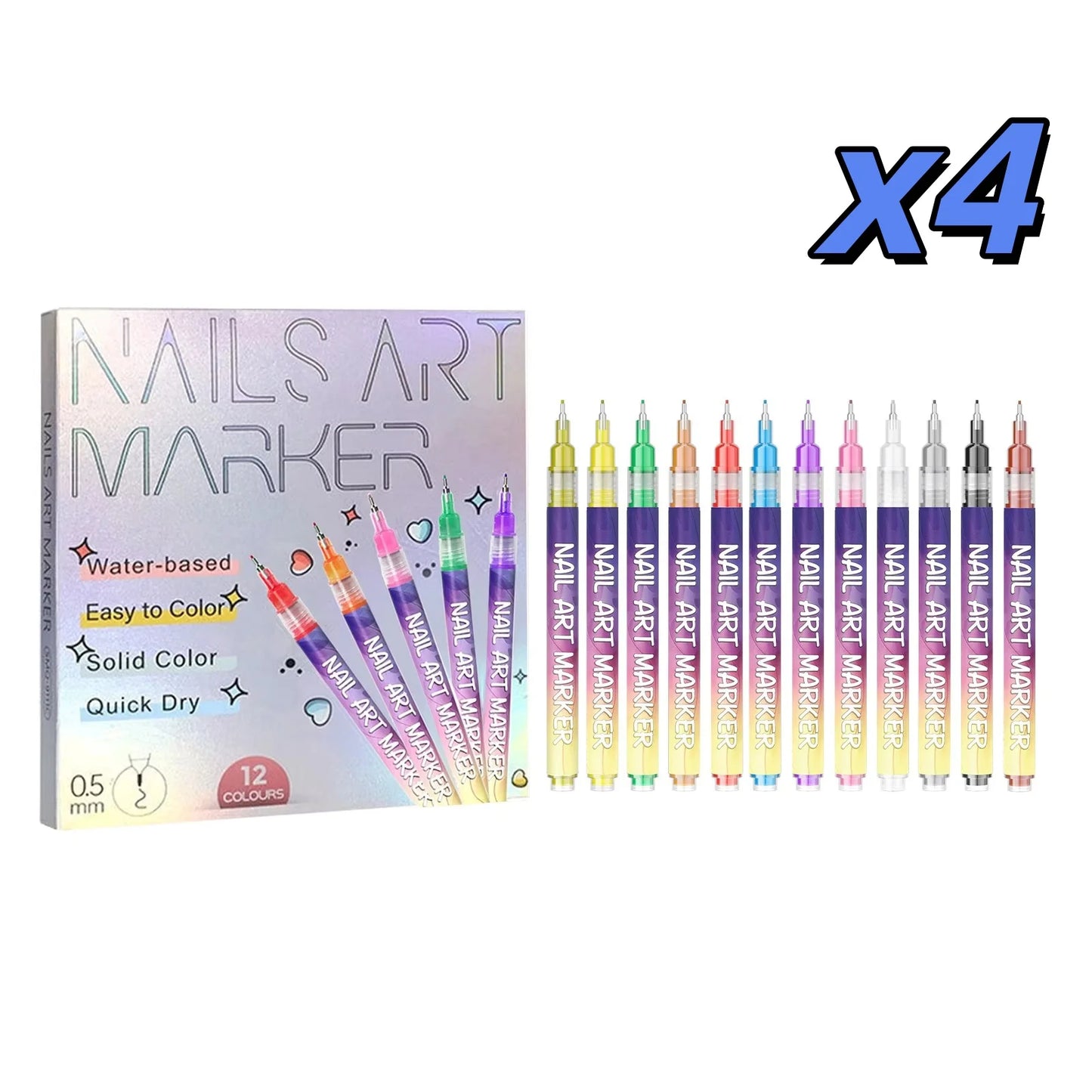 12-Color Nail Art Marker Pen Set | 0.5mm Fine Tip, Quick Dry