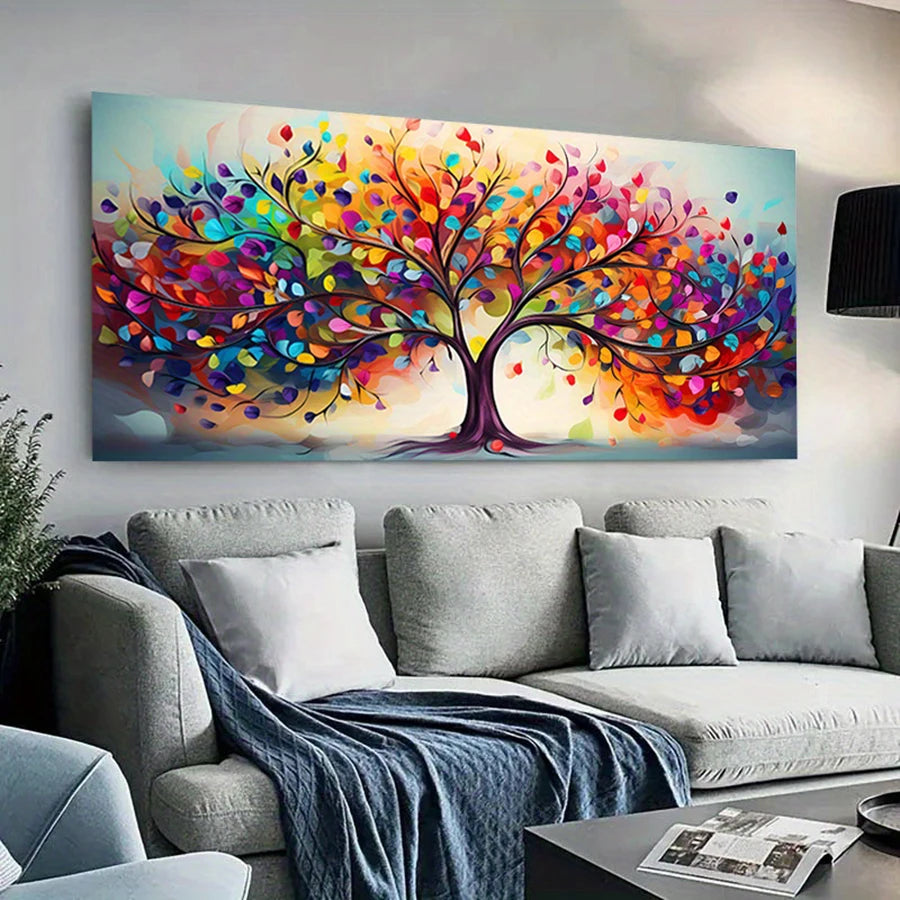 Vibrant Tree of Life Canvas Art - Frameless Modern Wall Decor for Living Room & Bedroom, Colorful Abstract Design , Perfect for Peaceful Pleasures Health and Wellness