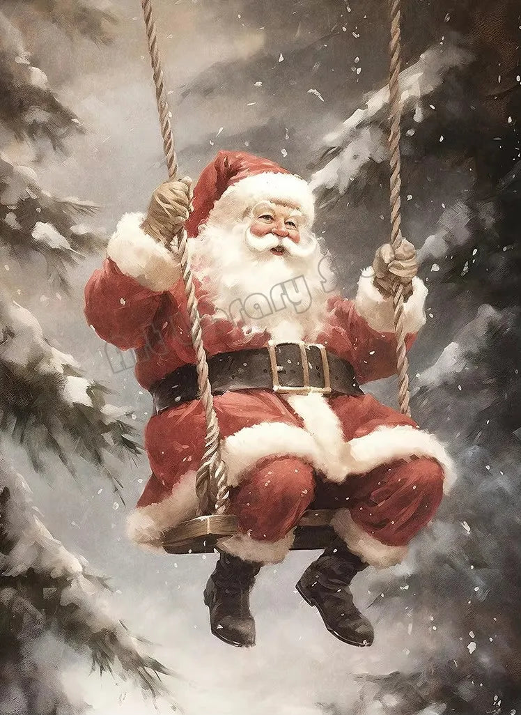 Vintage Santa Claus Portrait in Mistletoe Reading Letters Toy Cookie Poster Canvas Painting Wall Pictures Christmas Home Decor Peaceful Pleasures Health and Wellness ZLH5435 20x30cm No Frame