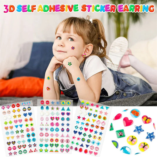 3D Self Adhesive Sticker Earrings Girls Cartoon Geometry Animal Peaceful Pleasures Health and Wellness