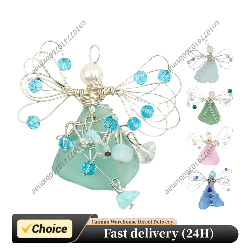 Angel Home Pendant Handmade Coastal Beach Christmas Decor Sea Glass Angel Xmas Tree Ornament for Xmas Holiday Home Decor Gift Peaceful Pleasures Health and Wellness