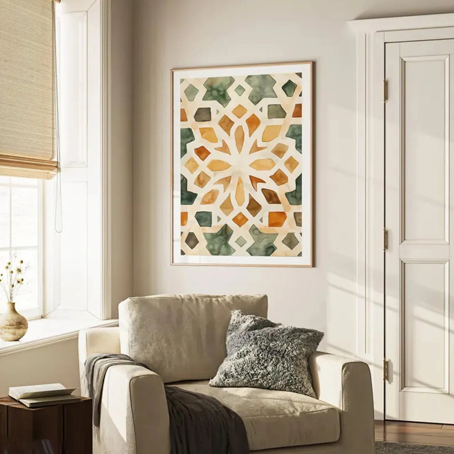 Retro Alhambra Islamic Tile Mural Canvas Wall Art Print Poster