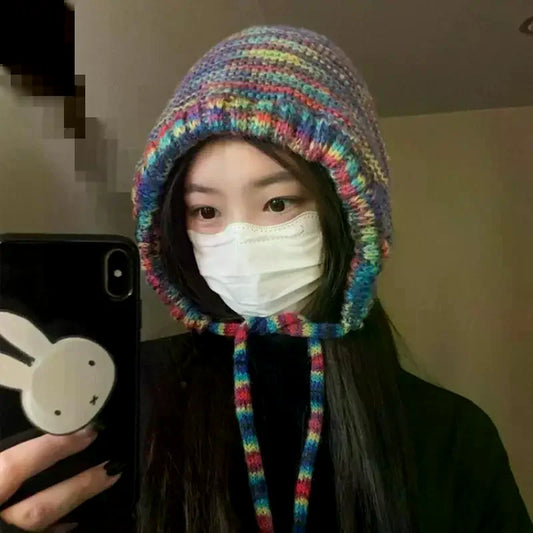 Rainbow Knit Beanie Hat – Women's Winter Warm Crochet Cap Knit Beanie Hat Oasis Select Default Title