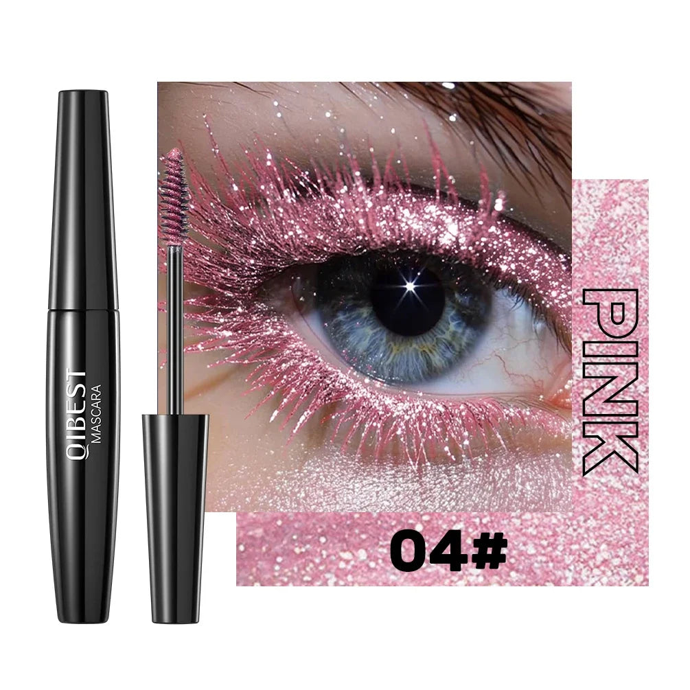 QIBEST 5 Colors Diamond Glitter Mascara Long Lasting Makeup 3D Volume Eyelashes Curling Shimmer Mascara Charming Eye Lash Tools Peaceful Pleasures Health and Wellness 04