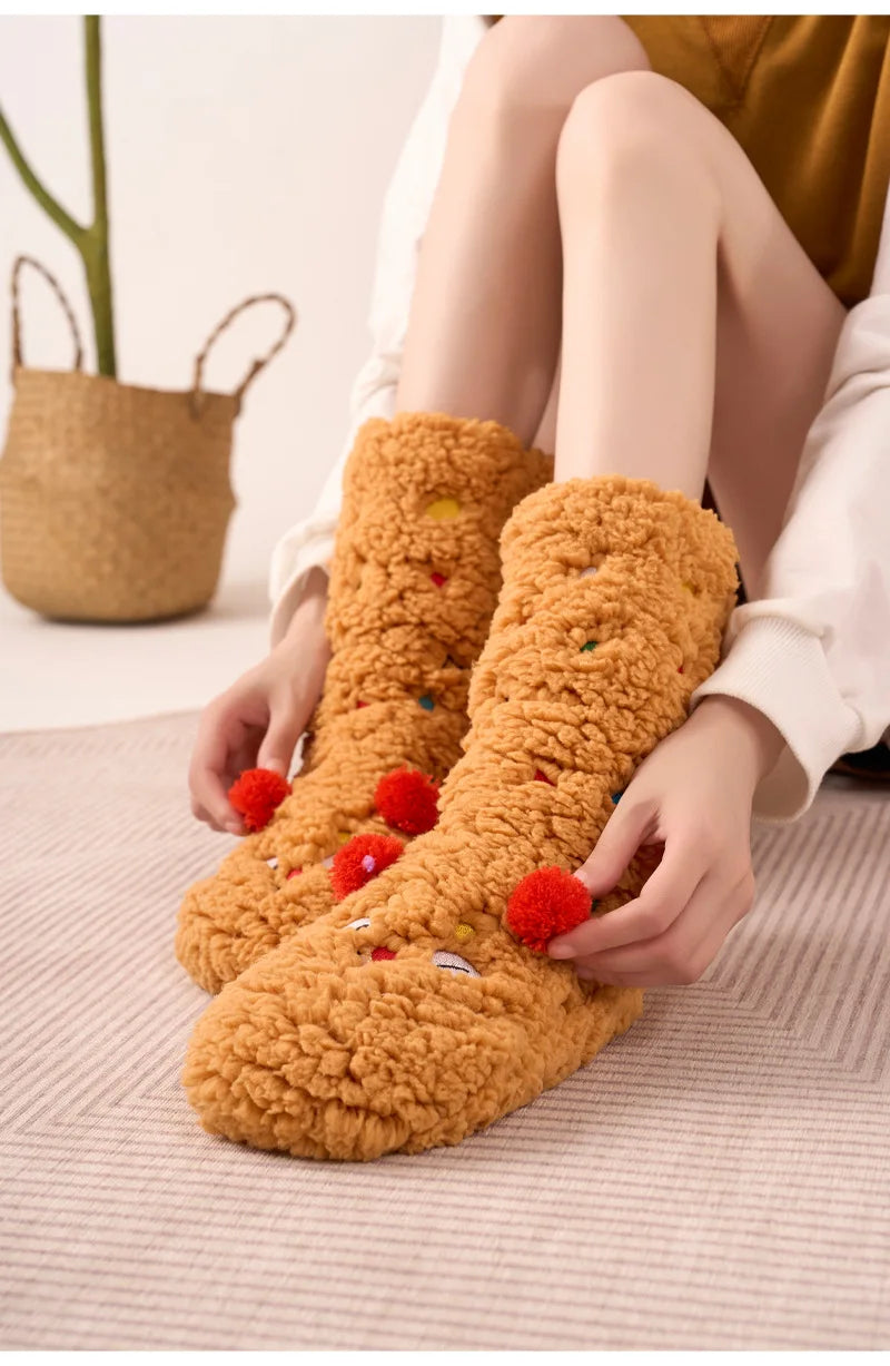 1 Pair Autumn And Winter Plush Floor Socks, Indoor Anti Slip Thick Warm Foot Socks, Family Bedroom Slippers And Sleeping Socks Peaceful Pleasures Health and Wellness Chocolate One Size