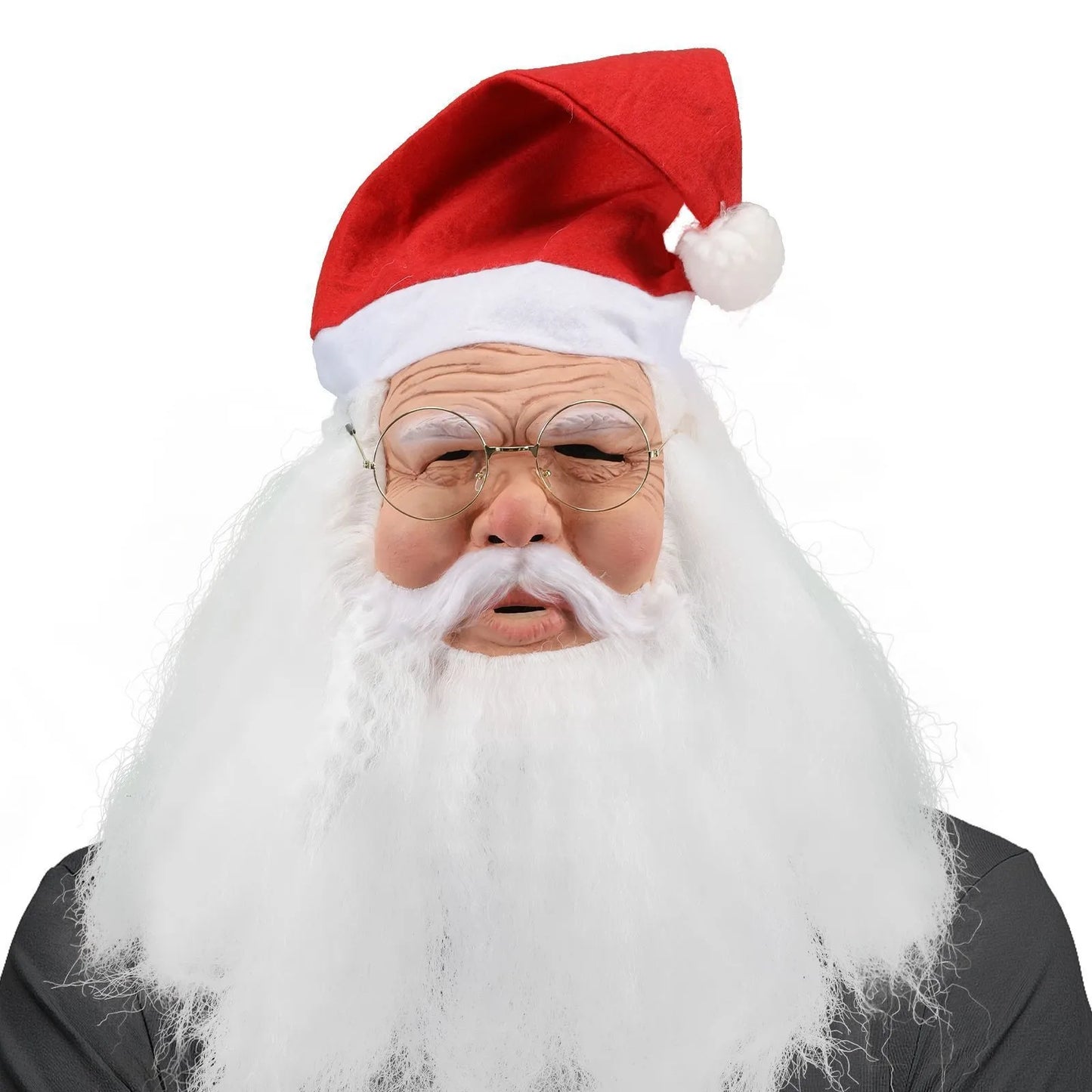 Santa Claus Full Face Latex Mask with Beard & Wig | Christmas Costume