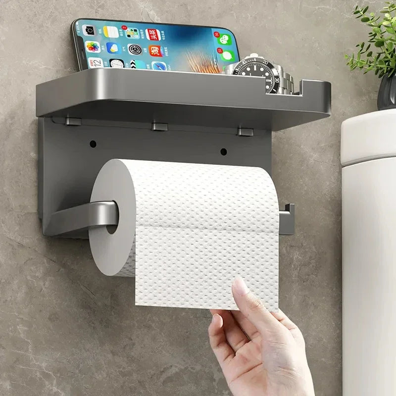 Wall-Mount Plastic Toilet Paper Holder & Storage Rack