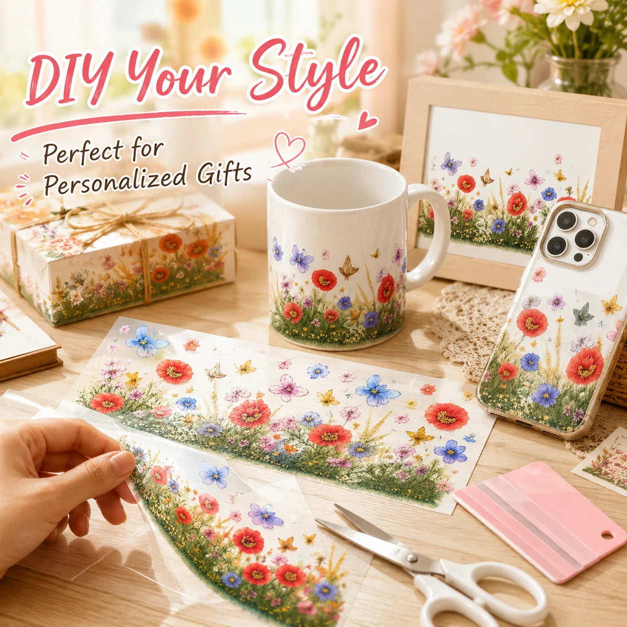 Watercolor Poppy Butterfly UV DTF Sticker – Waterproof Decal