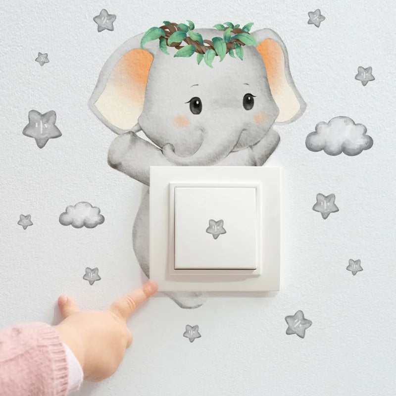 Cartoon Giraffe Panda Elephant Switch Stickers Kids Baby Bedroom Decor Home Decor Wallpaper Kids Wall Decal Room Decor Stickers Peaceful Pleasures Health and Wellness
