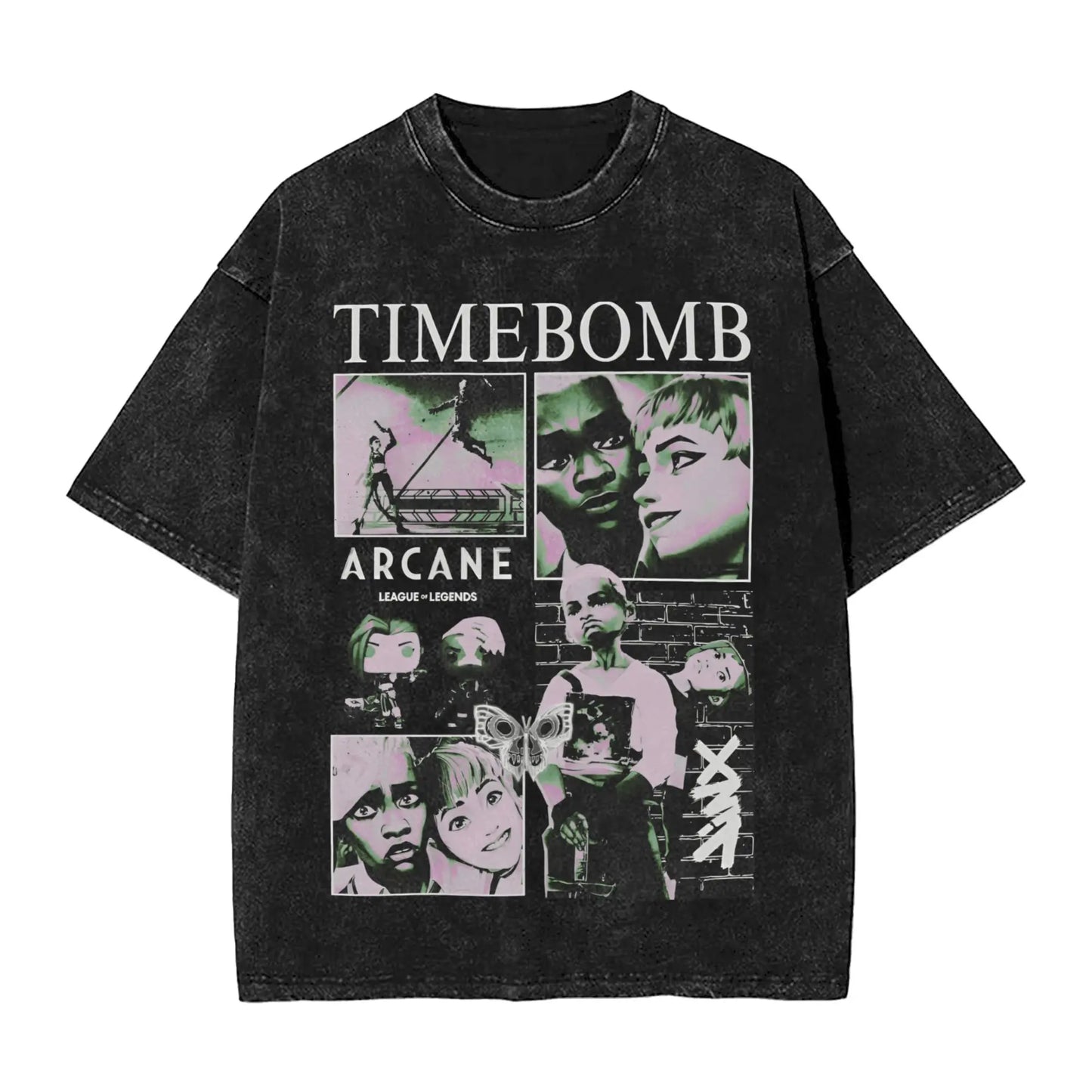 Arcane T Shirt TIMEBOMB EKKO Loose T-Shirts Short-Sleeved Street Style Tops Summer Casual O Neck Oversize Top Tees Peaceful Pleasures Health and Wellness black S