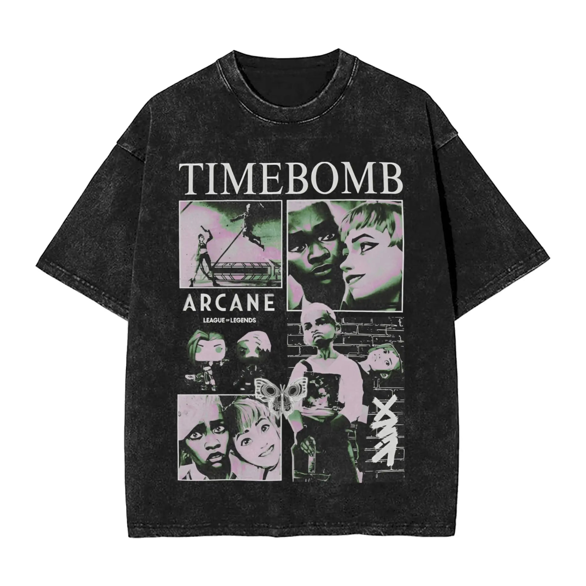 Arcane T Shirt TIMEBOMB EKKO Loose T-Shirts Short-Sleeved Street Style Tops Summer Casual O Neck Oversize Top Tees Peaceful Pleasures Health and Wellness black S