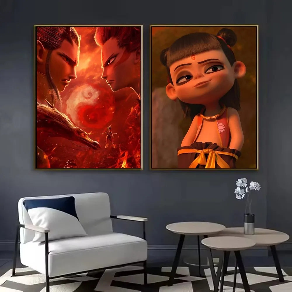 Chinese myth animation Nezha Poster HD art sticky wall waterproof home living room bedroom bar aesthetic decoration Peaceful Pleasures Health and Wellness