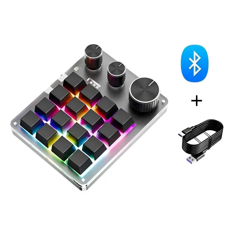 16 Keys 3 Knobs Mechanical Gaming Keyboard USB Wired Bluetooth/ Wireless Programming Macro Mini Keyboard Custom Hot-swap Keypad Peaceful Pleasures Health and Wellness Wire Bluetooth Black