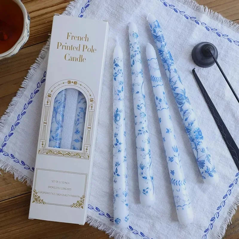 Printed Long Pole Candles European Romantic Candles Dinner Wedding Holiday Family Cross Border Smoke Free Candle Home Decorative Peaceful Pleasures Health and Wellness