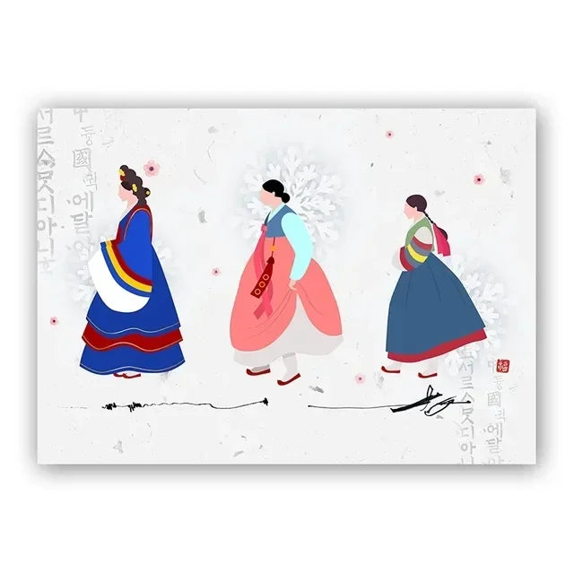 Korean Hanbok Traditional Canvas Wall Art | Vintage Asian Poster