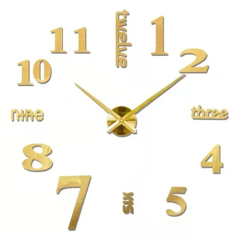 Large 3D DIY Acrylic Wall Clock – Modern Quartz Mirror Sticker Clock for Living Room & Home Décor | 40–130cm