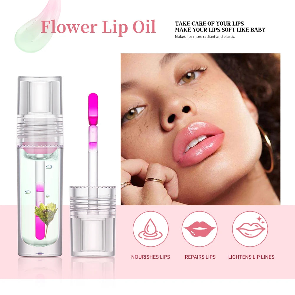 Magic Color Change Lip Oil Flower Lipgloss PH Color Changing Lipoil Pink Clear Lip Glaze Liquid Moisturizing 1Piece 3.8ml Peaceful Pleasures Health and Wellness