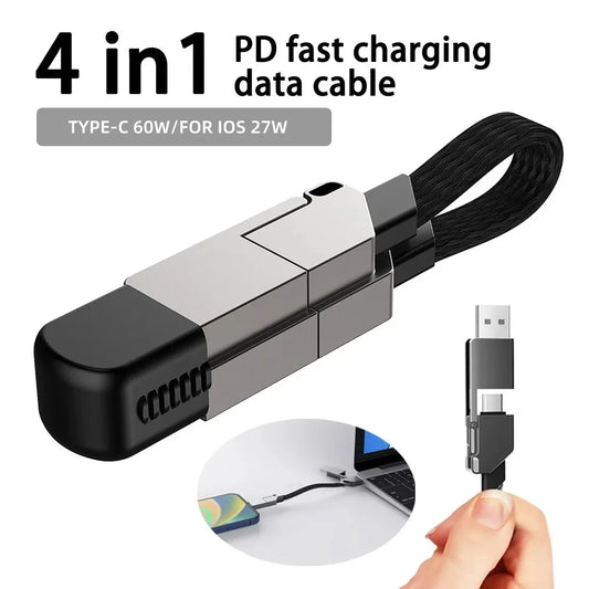 4-in-1 Keychain Charging Cable 60W USB-C | iPhone & Android Multi Charging Cable Peaceful Pleasures Health and Wellness