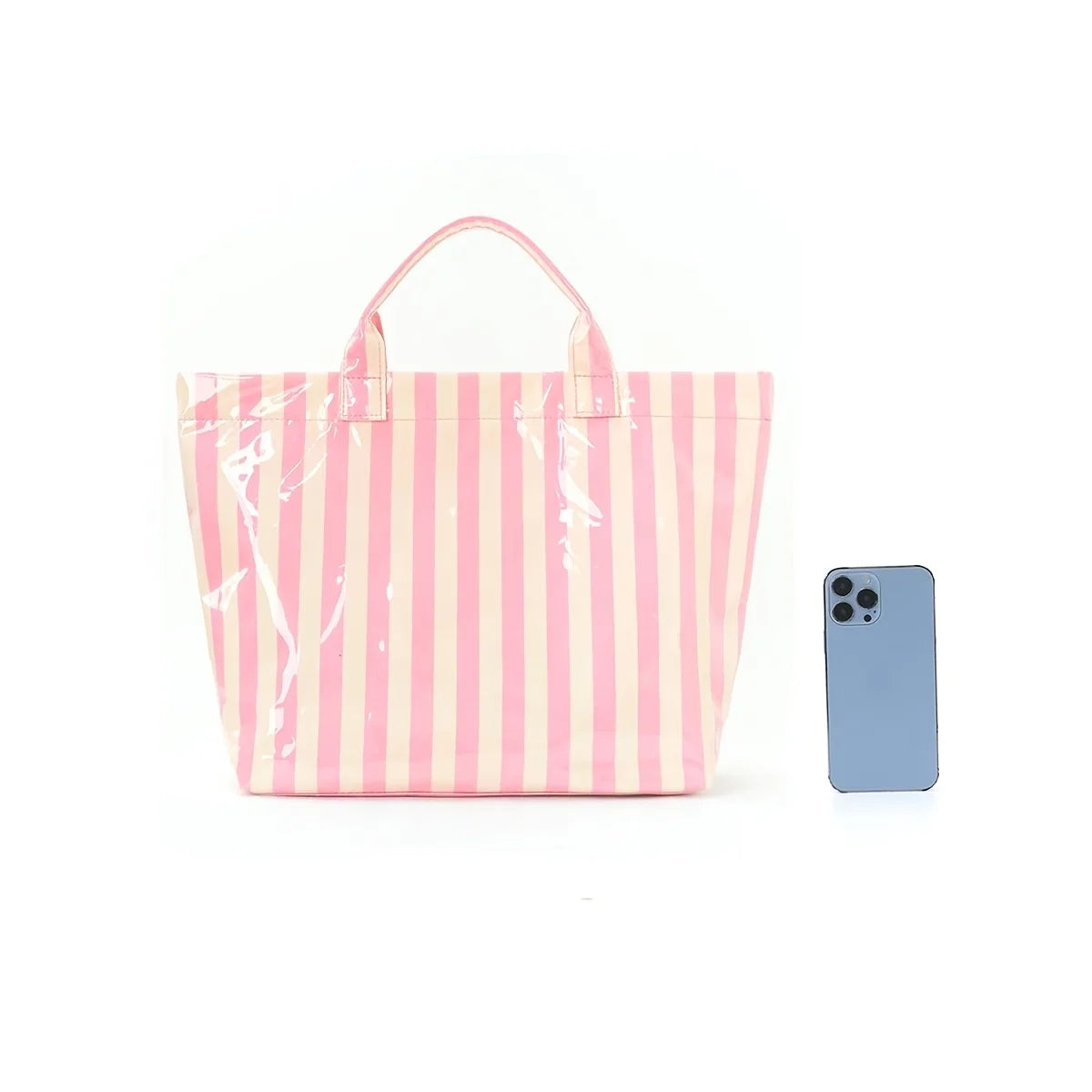 Large Striped PVC Tote Bag – Waterproof Glossy Handbag PVC Tote Bag Peaceful Pleasures Health and Wellness