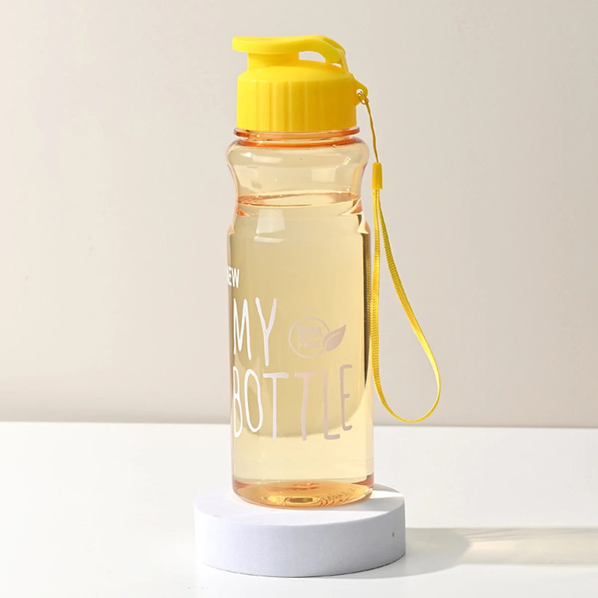 550ml Plastic Water Bottle Portable Sports Cup With Anti Drop Rope Outdoor Water Container Color Transparent Pet Flip Cover Peaceful Pleasures Health and Wellness YELLOW 0.55L