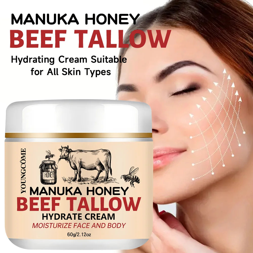 Manuka Honey Beef Tallow Face Cream Moisturiser Facial Anti Aging Skin Care Repair Fade Fine Line Wrinkle Remover Face Cream Peaceful Pleasures Health and Wellness