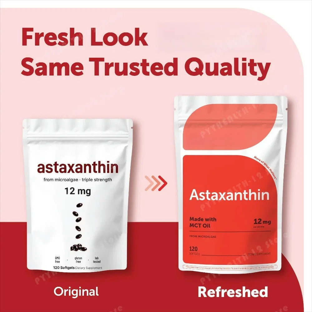 Astaxanthin 12mg 120 Softgels | Microalgae MCT Oil Non-GMO