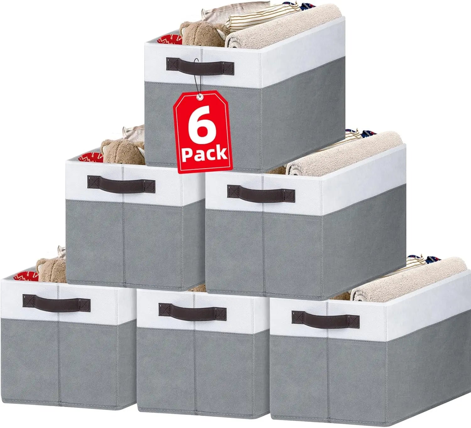 6-Pack Collapsible Storage Baskets with Handles – Closet & Toy Organizer Home Organization Peaceful Pleasures Health and Wellness United States