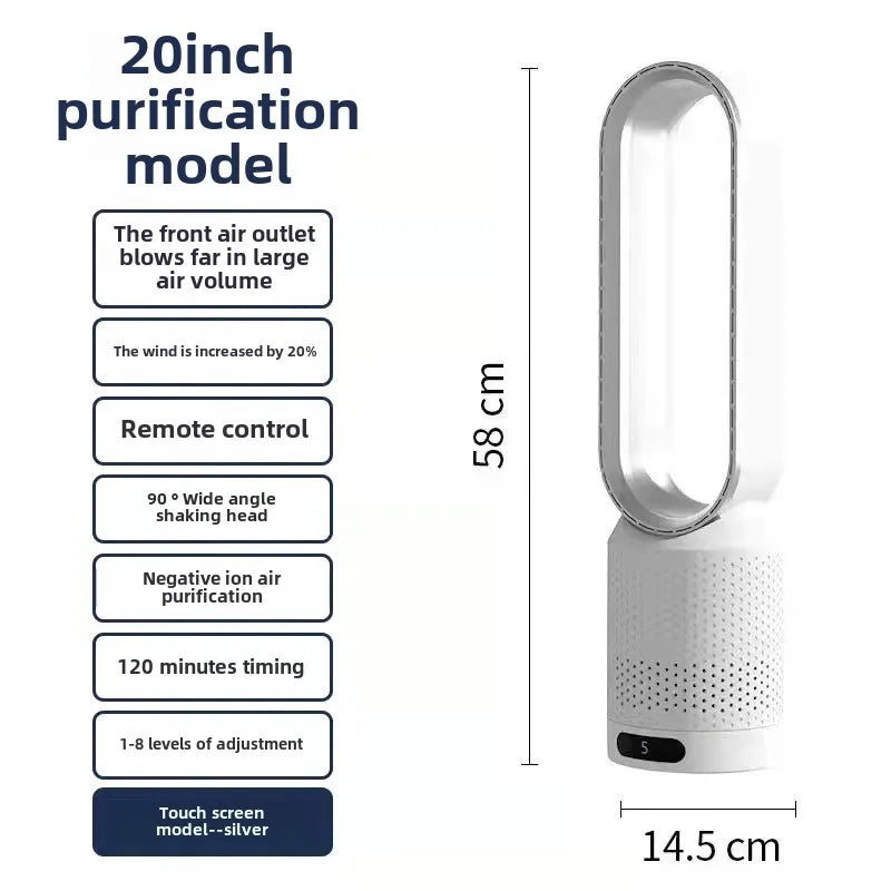 Leafless fan, household electric fan, no pages, silent air filter, circulating fan, bed head, floor standing desktop Peaceful Pleasures Health and Wellness 20 inch silver