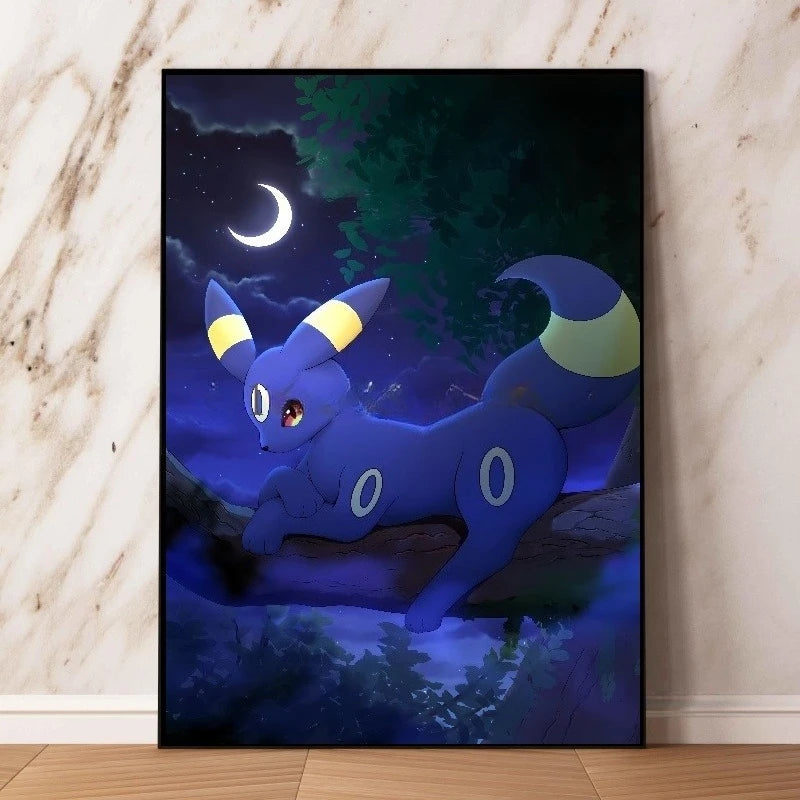 Classic Pokemon HD Canvas Painting Anime Figures Umbreon Poster Print Watercolor Wall Art Picture Modern Home Decor Kids Gifts Peaceful Pleasures Health and Wellness