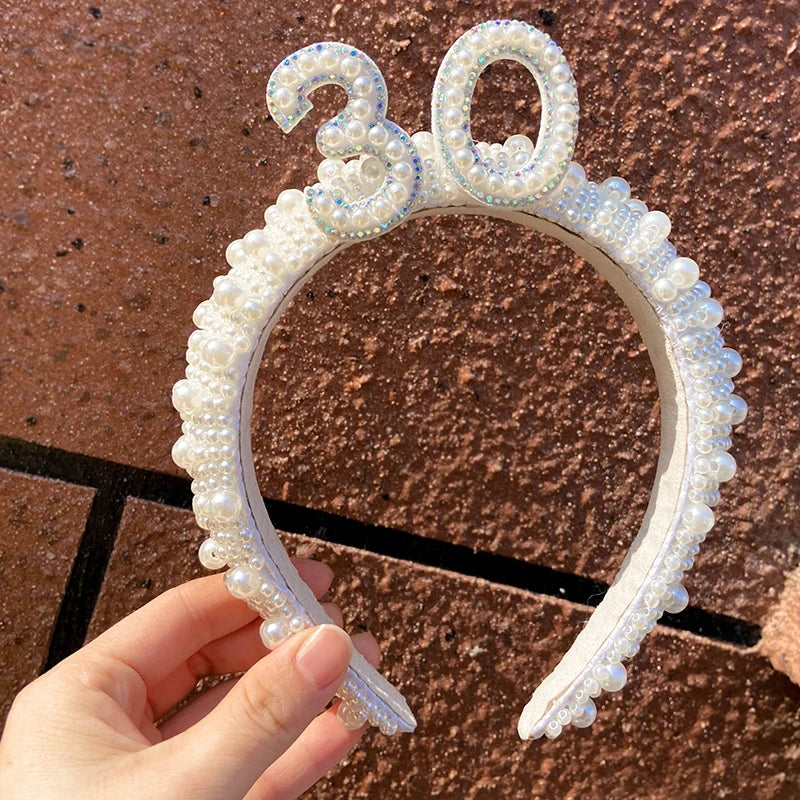 30th Birthday Pearl Tiara Crown Headband | Dirty Thirty Party Birthday Party Tiara Peaceful Pleasures Health and Wellness