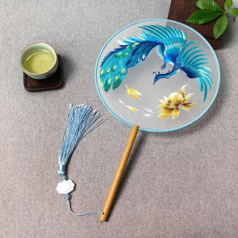 Su Embroidery Silk Round Hand Fan – Wooden Handle & Tassel