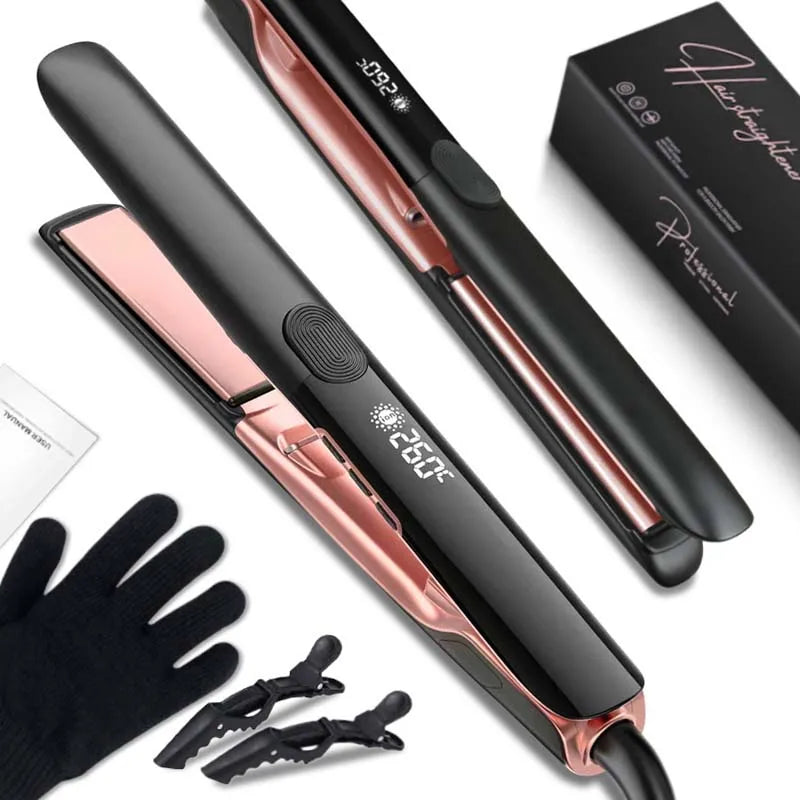 Professional Flat Iron Negative Ion Ceramic Hair Straightener Electric Fast Heat-Up Salon Styling Straightener Iron Peaceful Pleasures Health and Wellness black EU