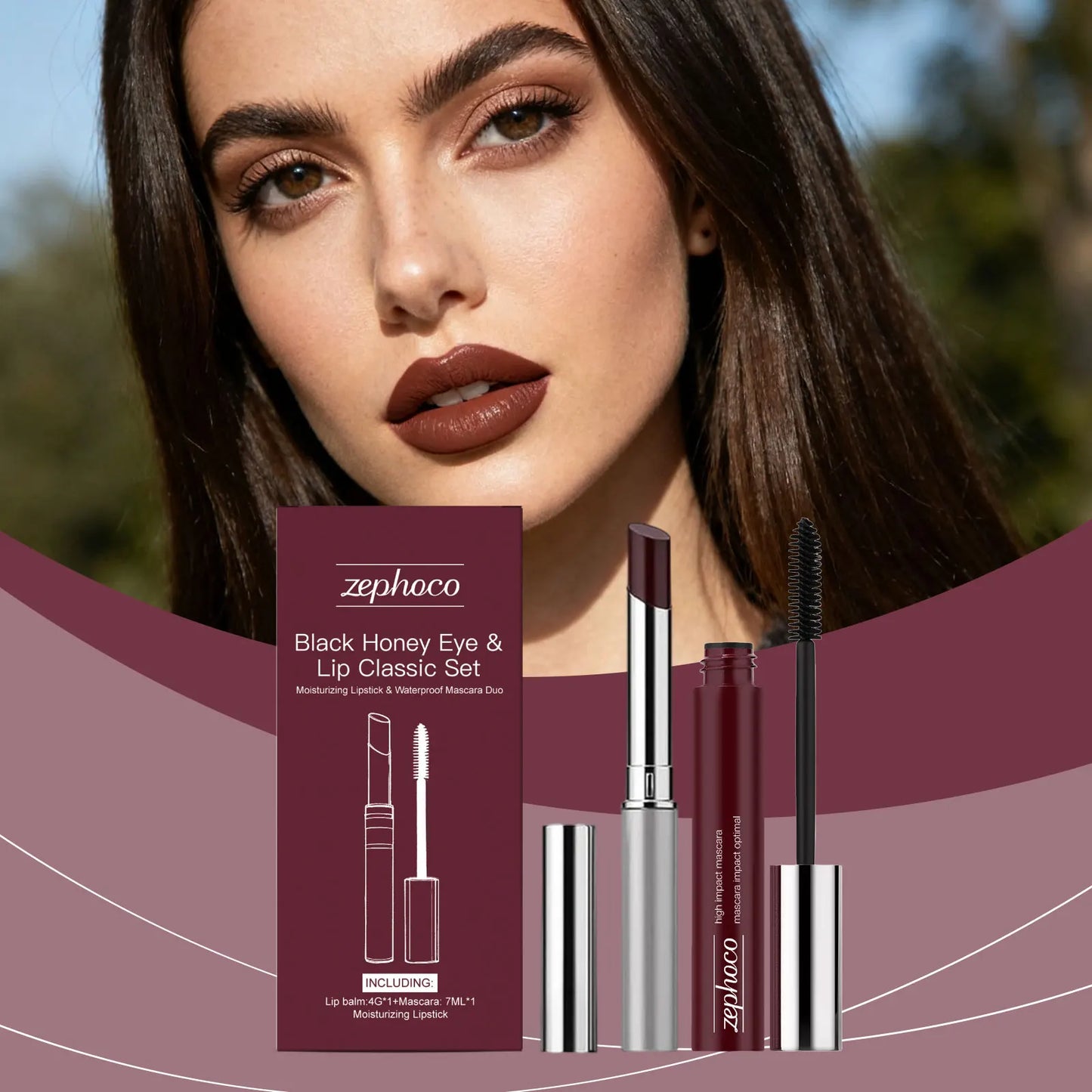 Black Honey Eye & Lip Makeup Set – Lipstick, Gloss & Lash Curler Makeup Gift Set Oasis Select