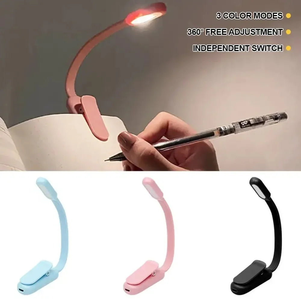 USB Rechargeable Clip-On Book Light | 3-Color LED Reading Lamp
