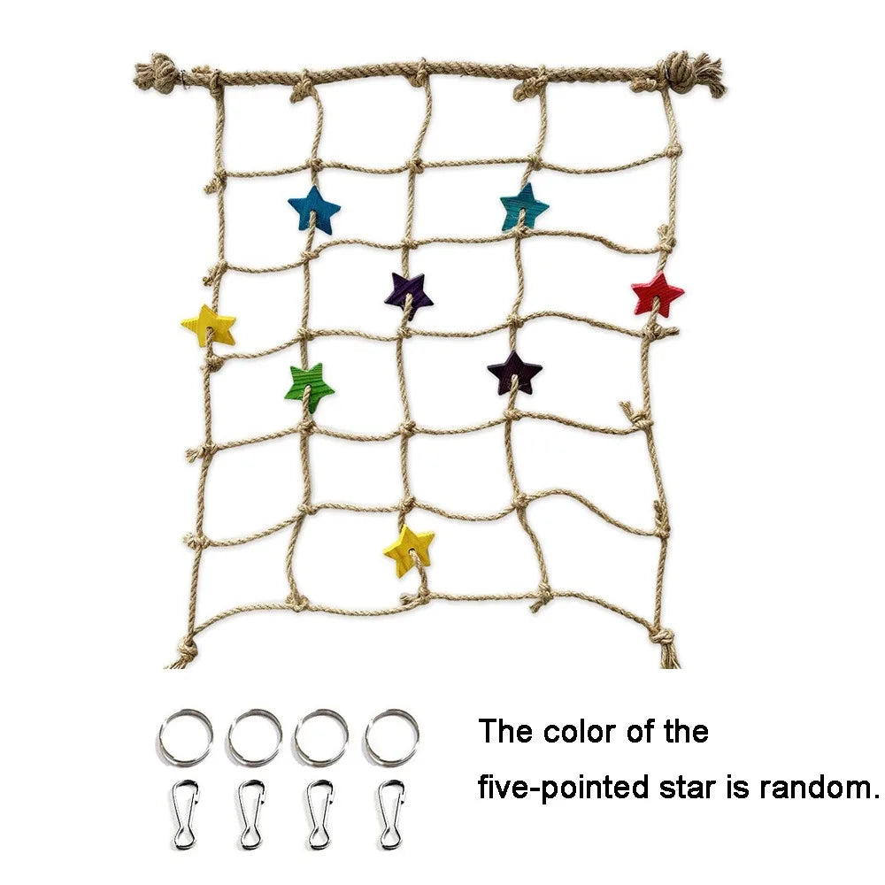 Colorful Parrot Climbing Net Bird Swing Rope Toy with Hook