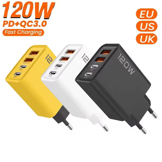 120W 4-Port USB-C Fast Charger | PD QC3.0 Wall Adapter USB Wall Charger Peaceful Pleasures Health and Wellness