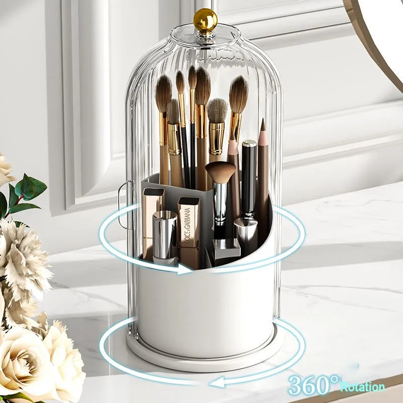360° Rotating Makeup Brush Holder with Dustproof Lid | Organizer