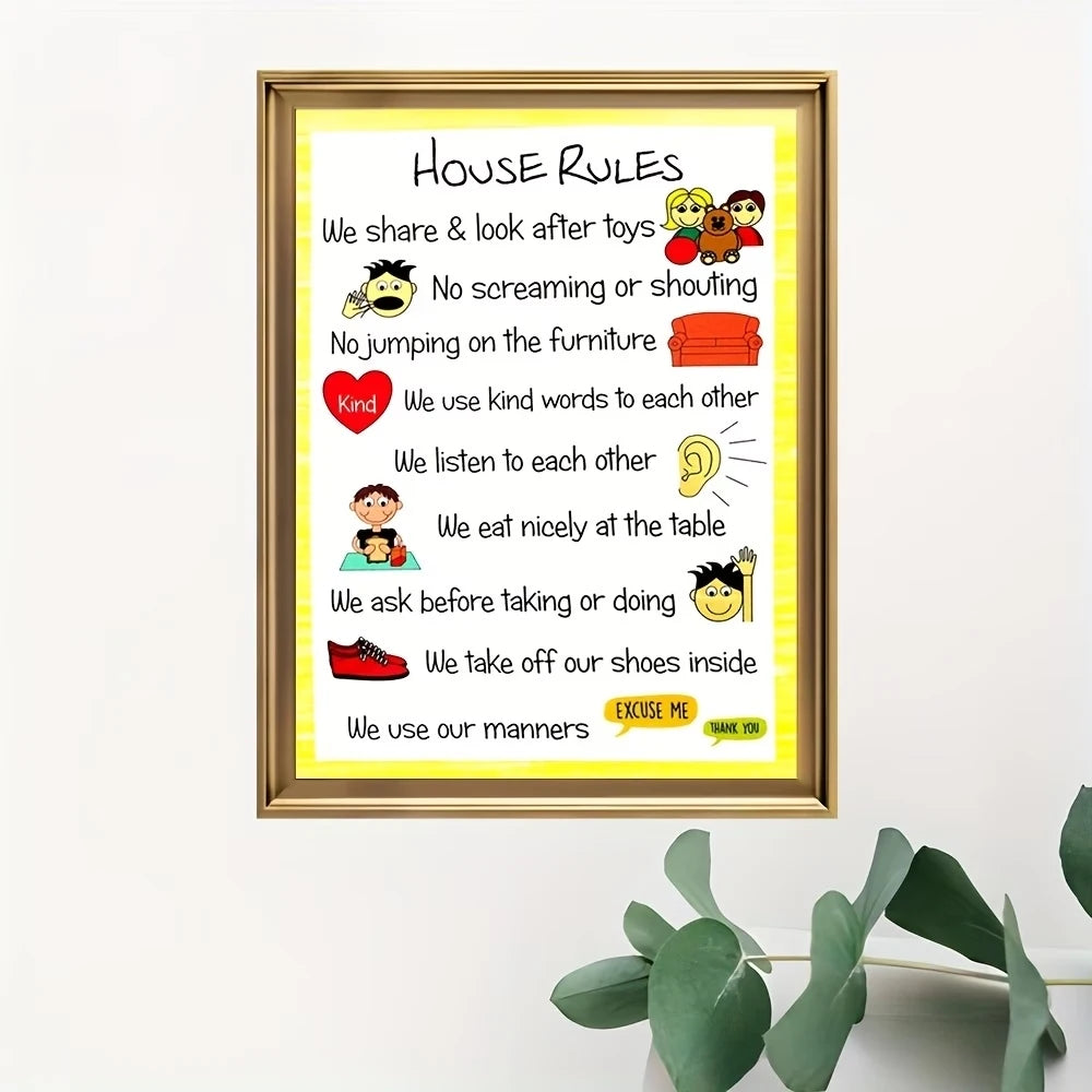 Modern House Rules Behavior Chart Canvas Wall Art Print