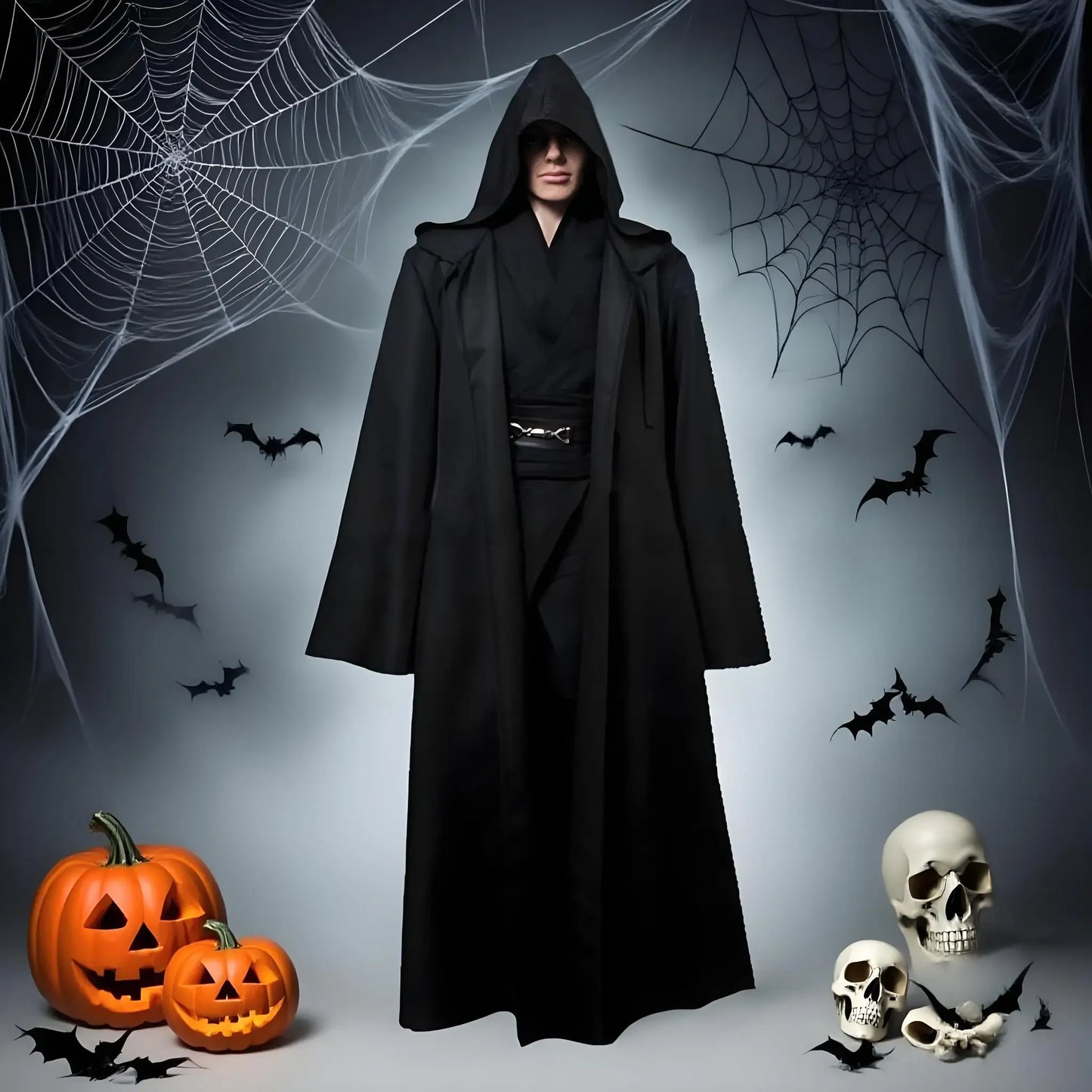 Black Cape Cloak Warrior Costume for Adults Vampire Cape with Hood Adult Halloween Cosplay Vampire Christmas Costume Robe Cape Peaceful Pleasures Health and Wellness