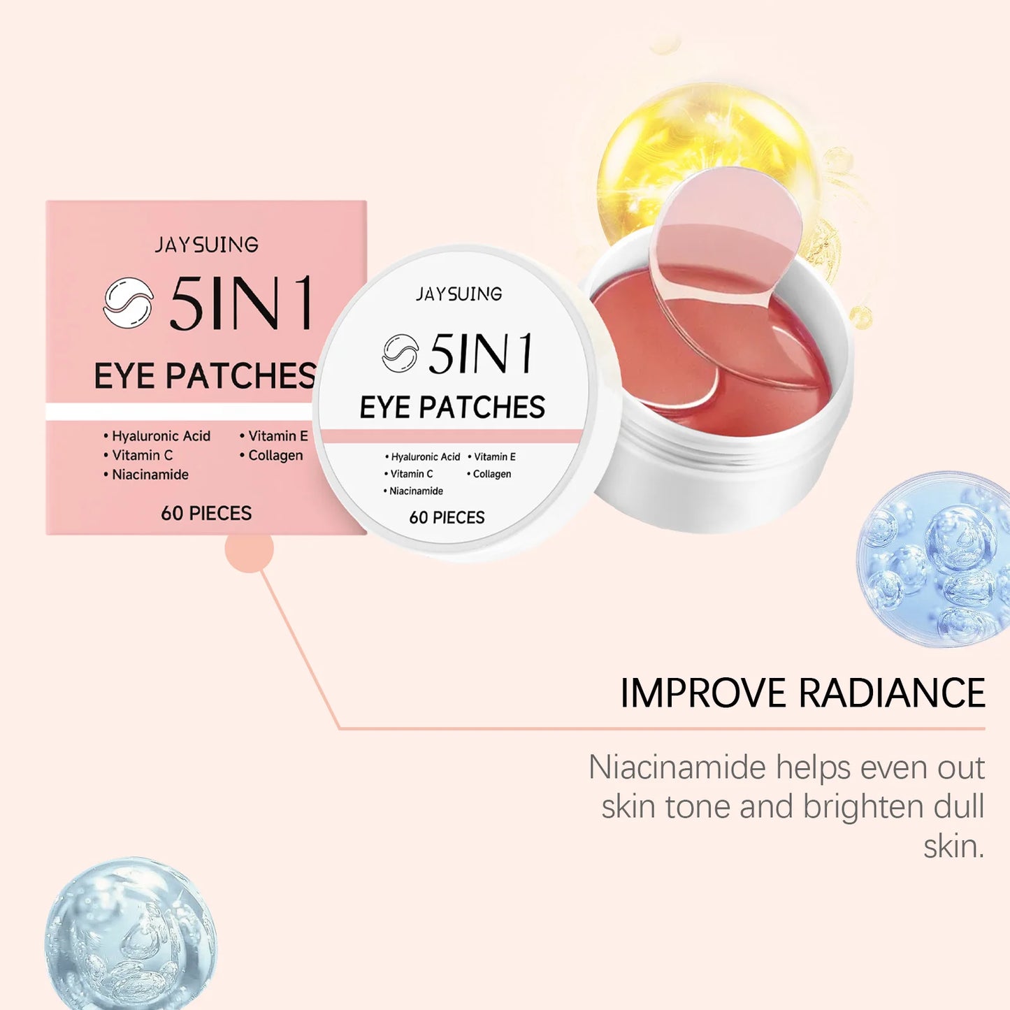 JAYSUING 5-in-1 Under Eye Patches – Hyaluronic Acid & Collagen 60pc