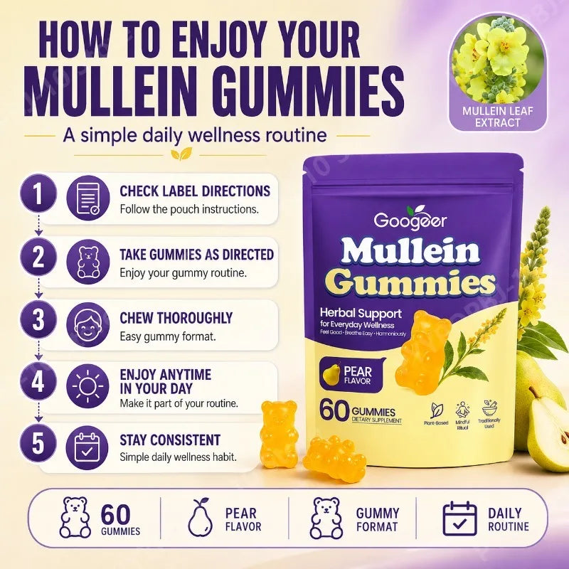 Googeer Mullein Gummies Pear Flavor – Plant-Based 60 CT