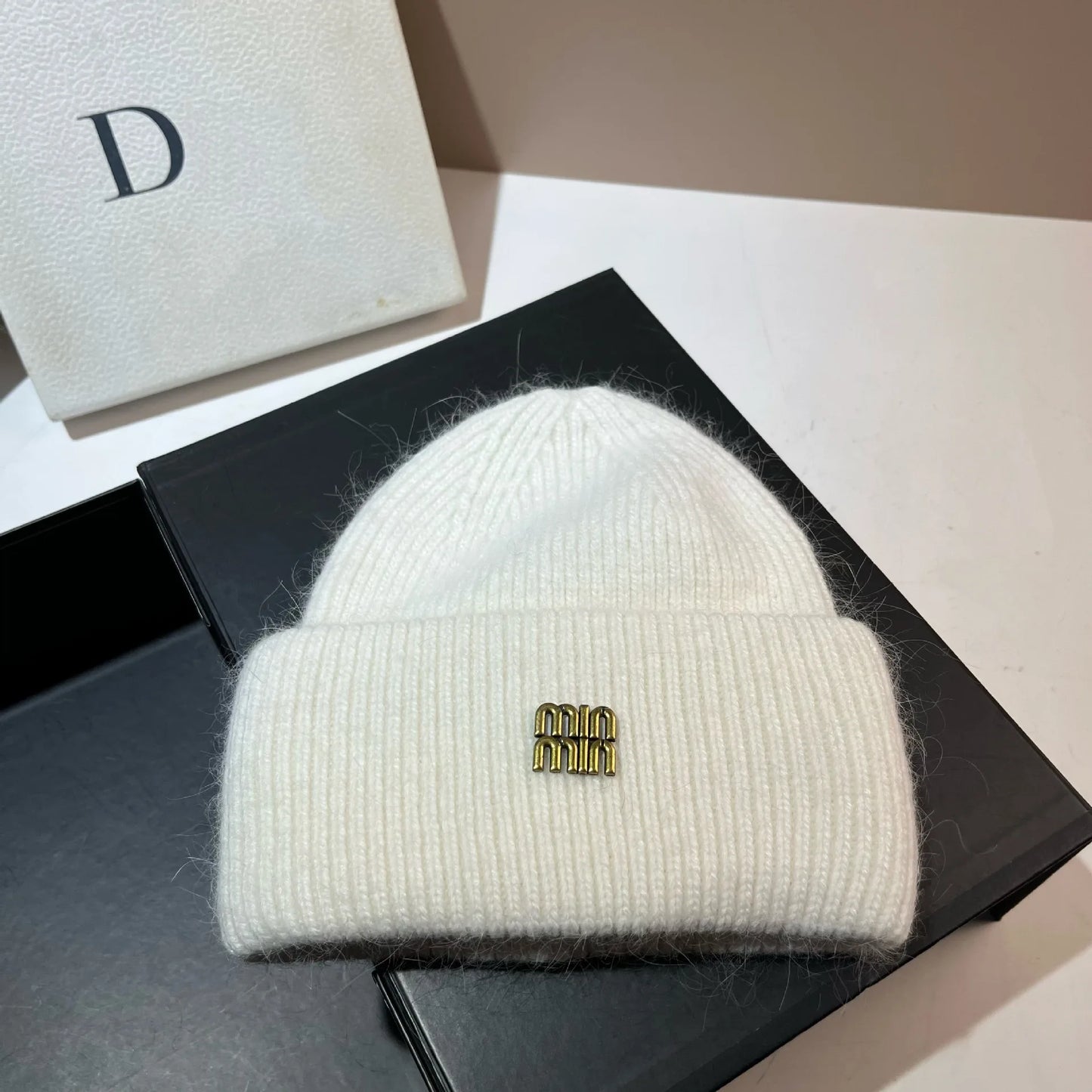 Women's Rabbit Fur Knit Beanie | Warm Winter Ear Protection Hat