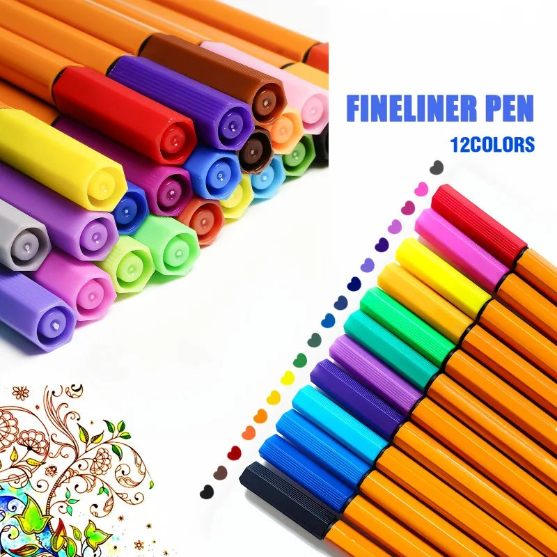 Colorful Fine Liner Pen Set – 12/24 Waterproof Color Markers